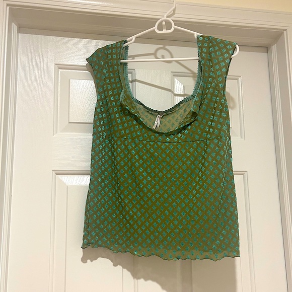 Free People Vintage Mesh Embroidered Lettuce Edge Shirt - Picture 2 of 8